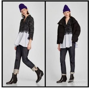 Zara Tweed & Cotton Poplin Top Size Small